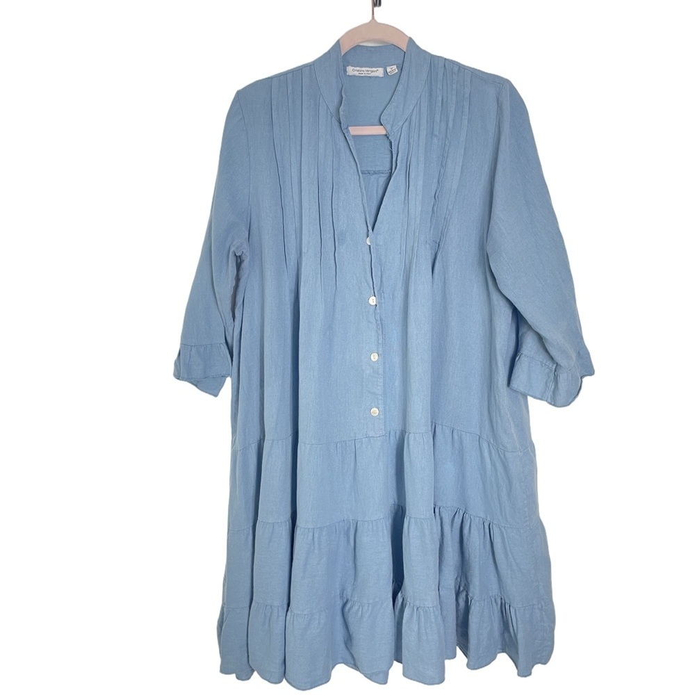 Cristina Verano made in Italy 100% Linen dress Light Blue size M